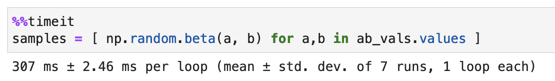 screenshot of numpy time-it with 290 ms ± 1.28 ms per loop (mean ± std. dev. of 7 runs, 1 loop each)
